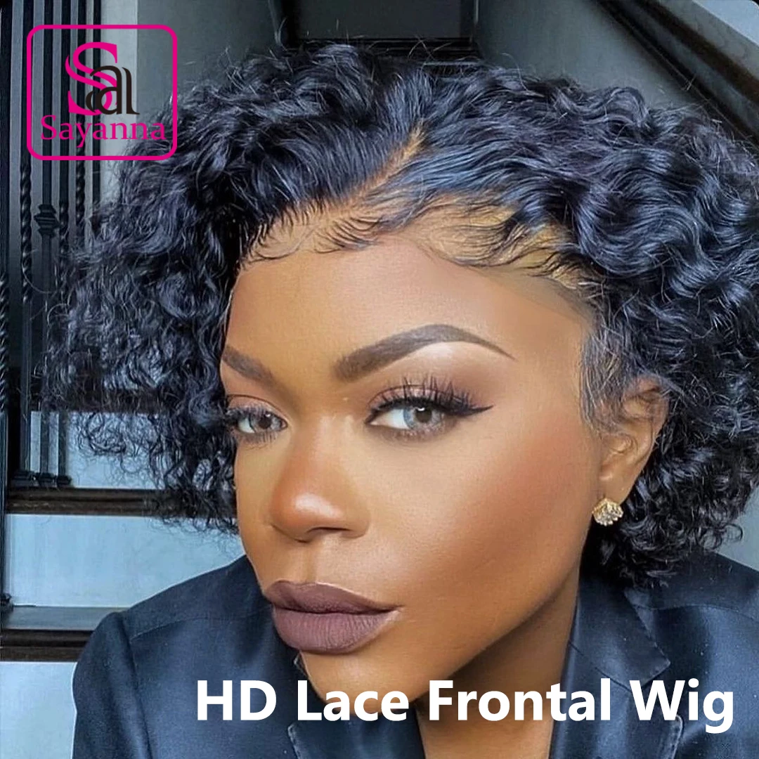 

250% Short Pixie Cut Wig Human Hair 13x4 HD Lace Frontal Wig Short Curly Bob Wig for Women Lace Front Human Hair Wig Melt Skins