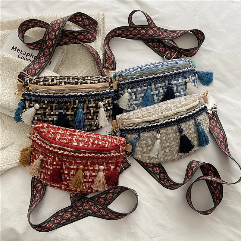 

Literary Chinese Style Chest Bag Simple Fringe Single Shoulder Bag Women Fashion Texture Fanny Pack