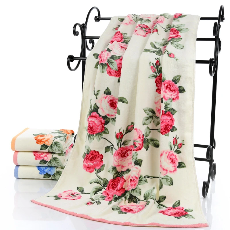 

140x72cm Super Absorbent Quick-drying Soft Peony Flower Printing Towels Bathroom Towels Facecloth Home Textile Hotel Supplies