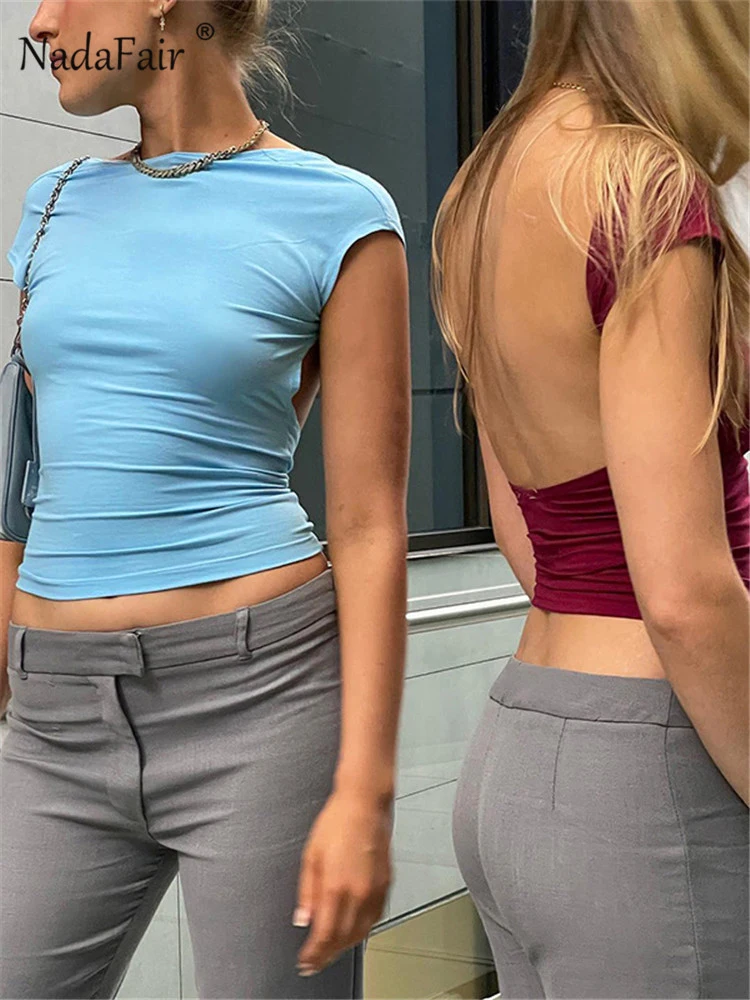 Nadafair/Женские топы с коротким рукавом и открытой спиной разные способы ношения 2022