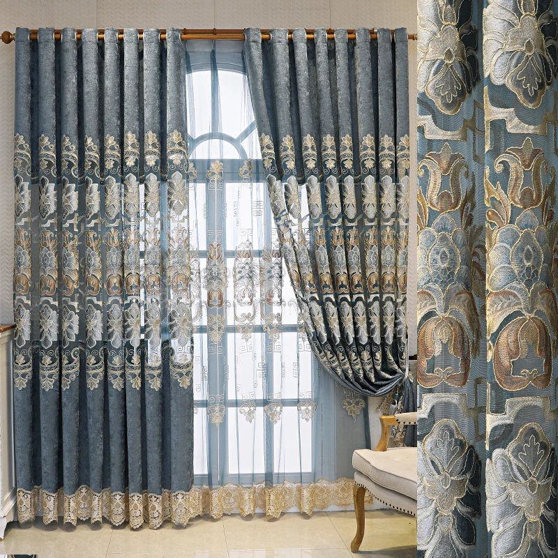 European Luxury Villa Living Room Half-Blackout Curtain Atmospheric Large Hollow Embroidery Coffee/Blue Gray Chenille Drapes #4
European Luxury Villa Living Room Half-Blackout Curtain Atmospheric Large Hollow Embroidery Coffee/Blue Gray Chenille Drapes #4