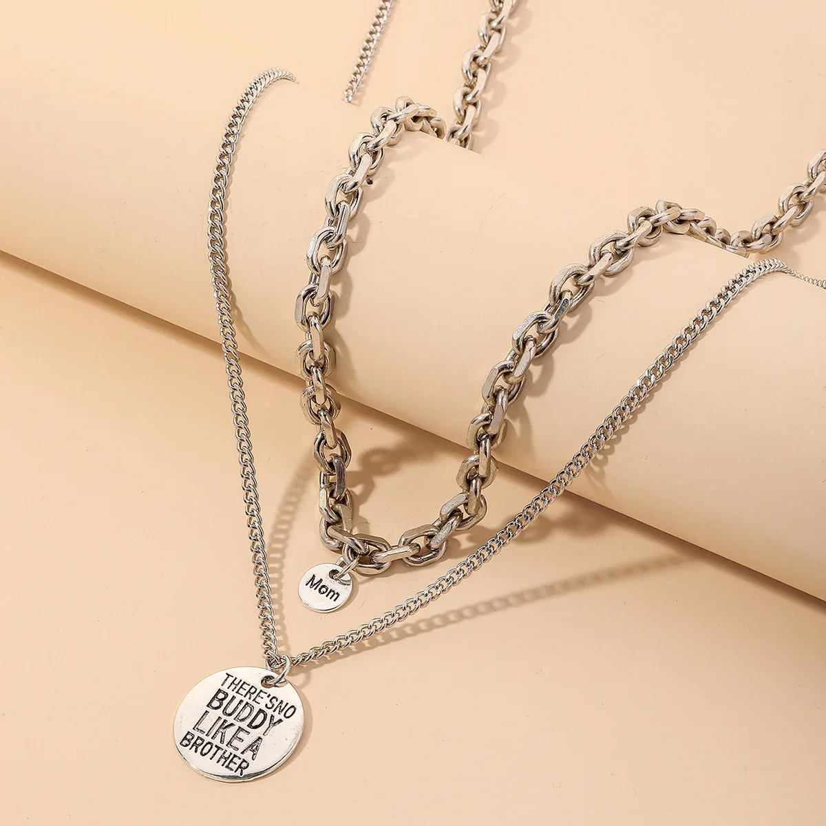 

Metallic Letter round Necklace Titanium Steel Colorfast Multi-Layer Twin European and American Sweater Clavicle Chain Female