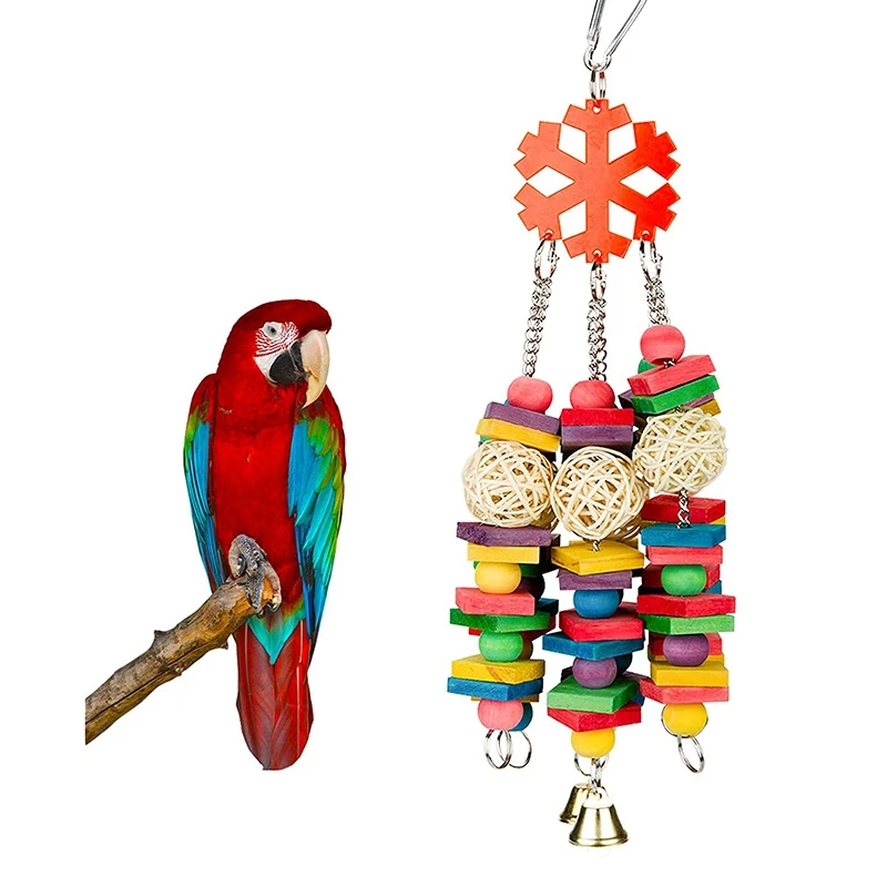 

Игрушка Жевательная в виде попугаев, Разноцветные деревянные блоки из натурального дерева, узелки, игрушки для жевания для всех птиц