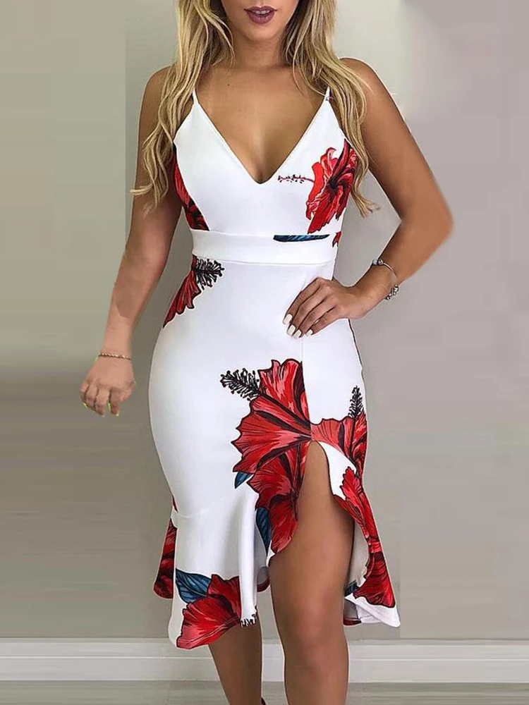 Summer Women Casual Slim FIit Going Out Spaghetti Strap Floral Print Slit Ruffles Dress Bodycon Dress
Summer Women Casual Slim FIit Going Out Spaghetti Strap Floral Print Slit Ruffles Dress Bodycon Dress
