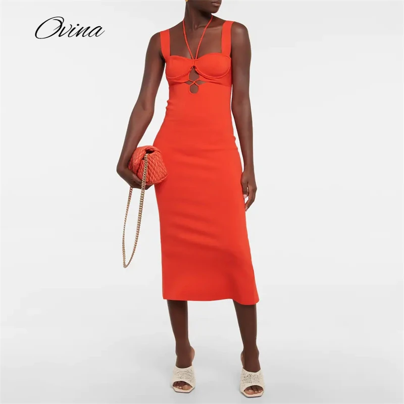 Autumn New Red Shoulder Strap Mid Length Skirt Women's Sexy Cross Neck Open Back Hollow Design Sleeveless Tight Bandage Dress
Autumn New Red Shoulder Strap Mid Length Skirt Women's Sexy Cross Neck Open Back Hollow Design Sleeveless Tight Bandage Dress
