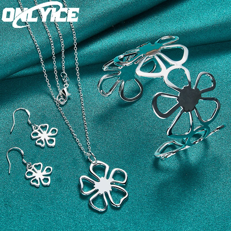 925 Sterling Silver Jewelry Sets Hollow Flower Earrings Bracelets Necklace For Women Fashion Party Wedding Christmas Gifts 
925 Sterling Silver Jewelry Sets Hollow Flower Earrings Bracelets Necklace For Women Fashion Party Wedding Christmas Gifts