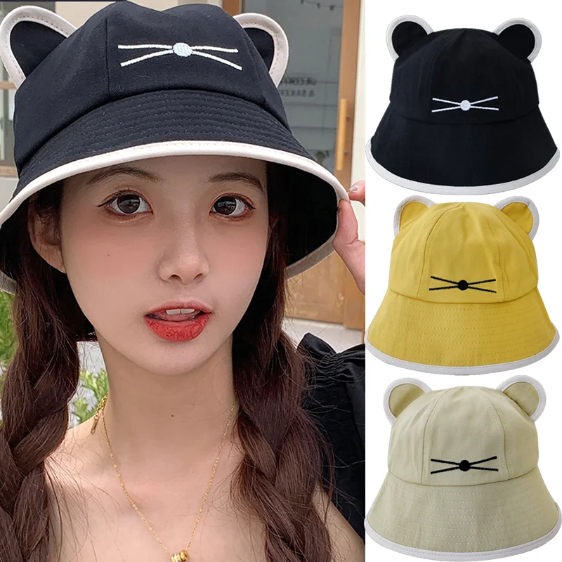 Cute Cat Ear Fisherman Hat Embroidered Cotton Breathable Sunshade Caps Summer Outdoor Trend Sun Hat Anti-ultraviolet Bucket Cap 
Cute Cat Ear Fisherman Hat Embroidered Cotton Breathable Sunshade Caps Summer Outdoor Trend Sun Hat Anti-ultraviolet Bucket Cap
