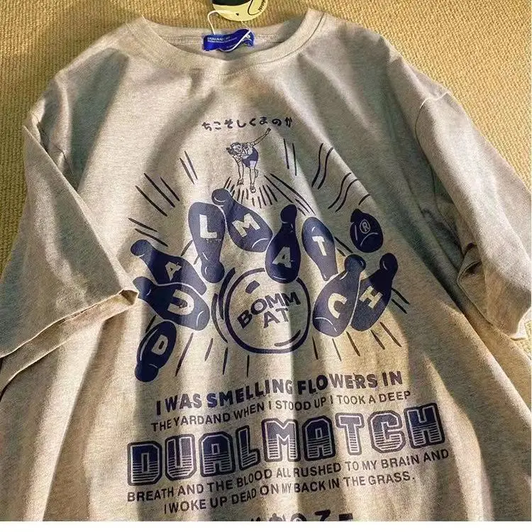 Bowling Print American Retro Cute Cartoon Cotton Short Sleeve Tshirt Women Couples Ins Korean Fashion Loose T-shirt Summer Tops
Bowling Print American Retro Cute Cartoon Cotton Short Sleeve Tshirt Women Couples Ins Korean Fashion Loose T-shirt Summer Tops