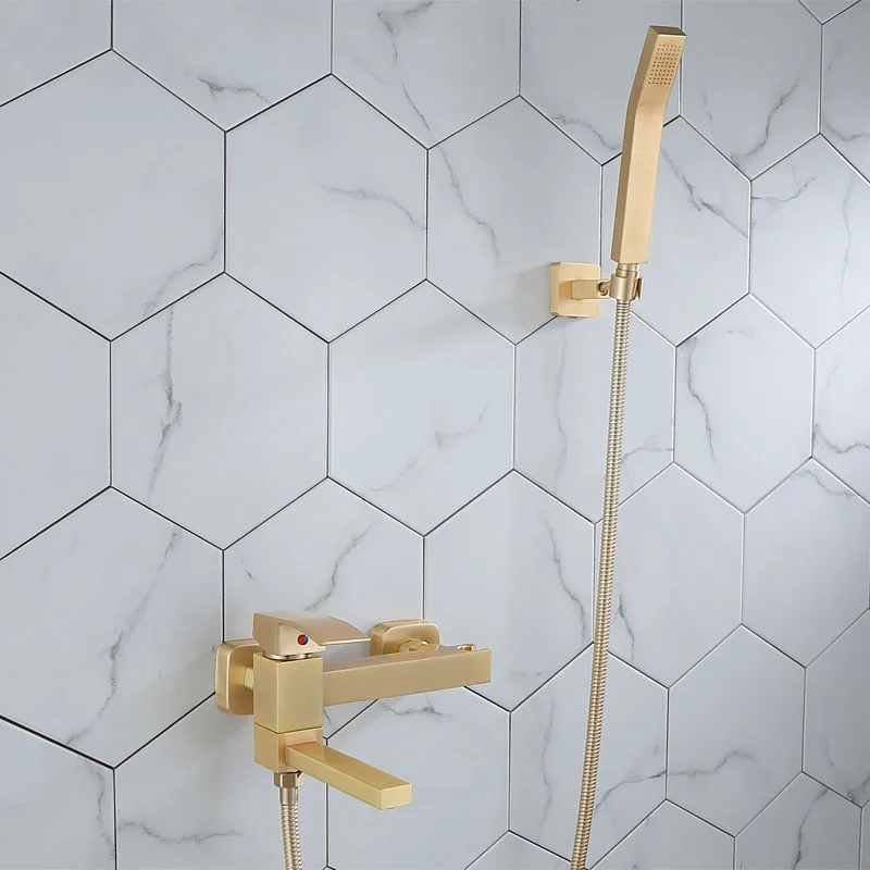 Bathtub Shower Set Wall Mounted Brushed Gold Bathtub Faucet, Bathroom Cold and Hot Bath and Shower Mixer Taps Brass
Bathtub Shower Set Wall Mounted Brushed Gold Bathtub Faucet, Bathroom Cold and Hot Bath and Shower Mixer Taps Brass