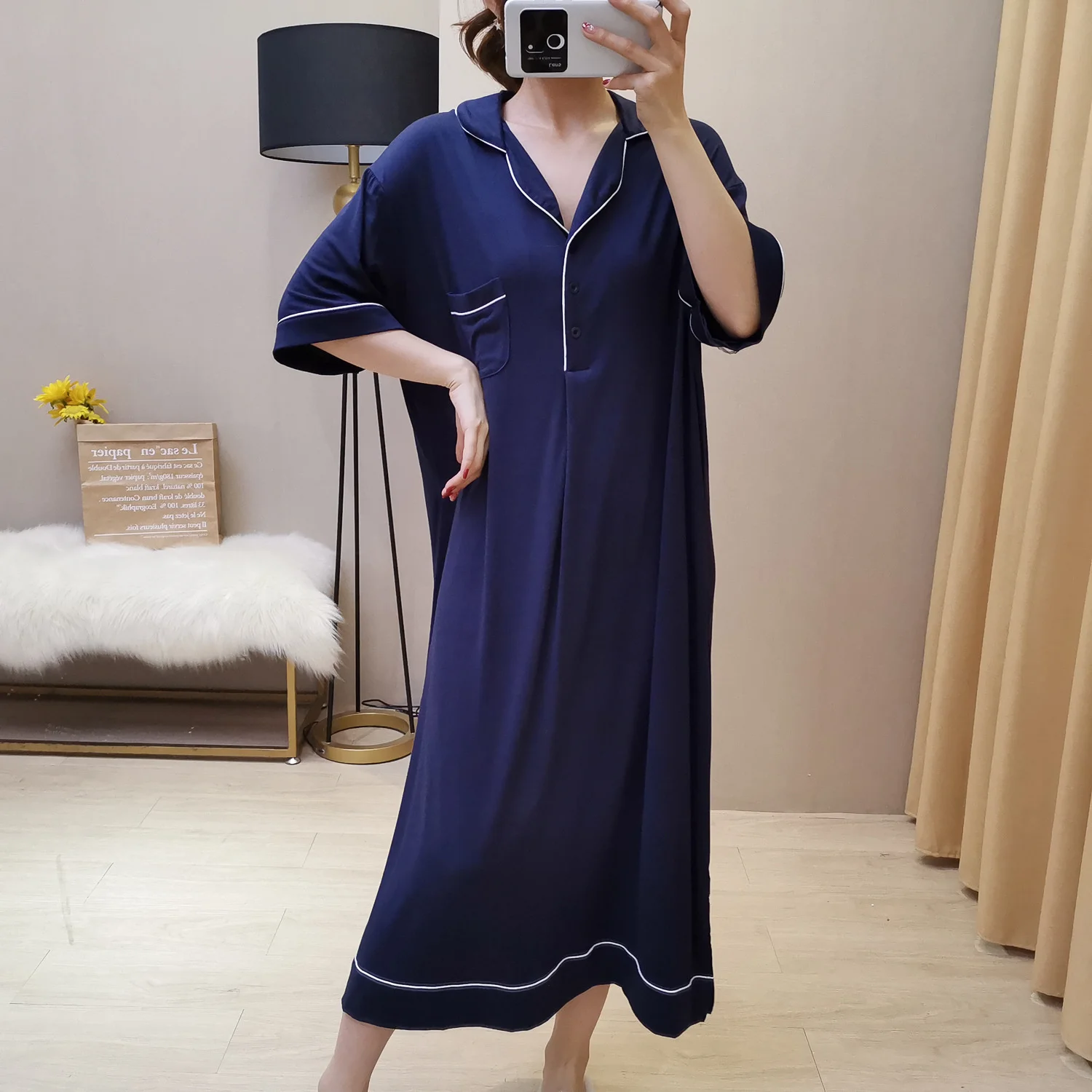 Women Summer Sleep Tops Short Sleeve Plus Size Modal Nightdress Loose Home Clothes with Pocket Plus Size Lingere Sleepwear
Women Summer Sleep Tops Short Sleeve Plus Size Modal Nightdress Loose Home Clothes with Pocket Plus Size Lingere Sleepwear