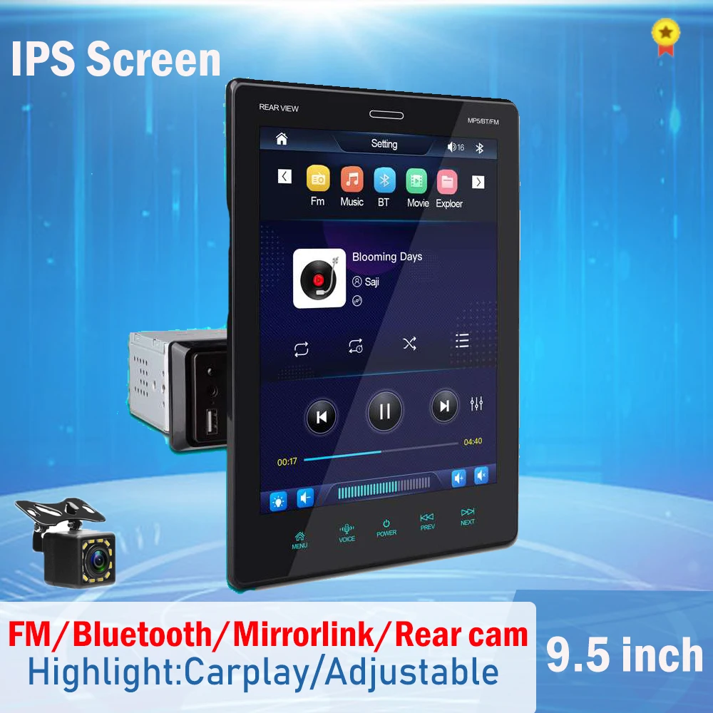 9.5 Inch 1 Din Vertical Adjustabe IPS Touch Screen Radio Car MP5 Palyer Tesla Style Carplay Android Auto Universal Stereo BT FM
9.5 Inch 1 Din Vertical Adjustabe IPS Touch Screen Radio Car MP5 Palyer Tesla Style Carplay Android Auto Universal Stereo BT FM