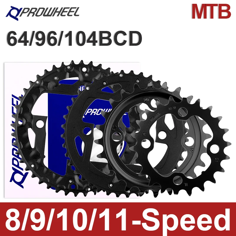 

PROWHEEL MTB Chainring 64/96/104 BCD Triple Plate 8 9 10 11 Speed 22/32/42T Sprocket 22/32/44T Chainwheel 22/30/40T Crwons