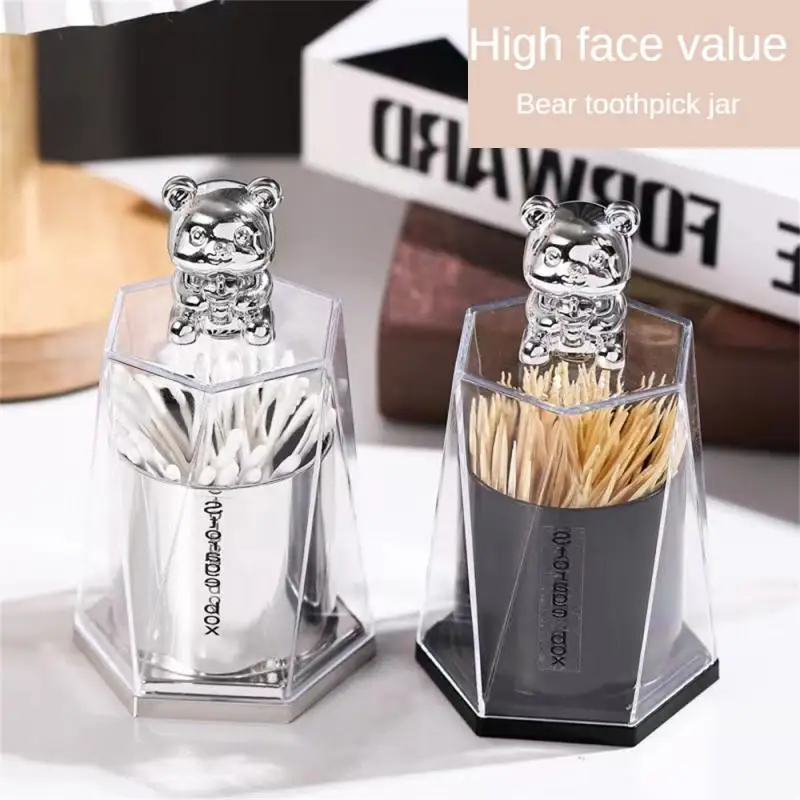

Toothpick Box Easy To Clean Storage Gadgets Toothpick Dispenser Cotton Swab Storage Box One Thing Multi-use Silver Black