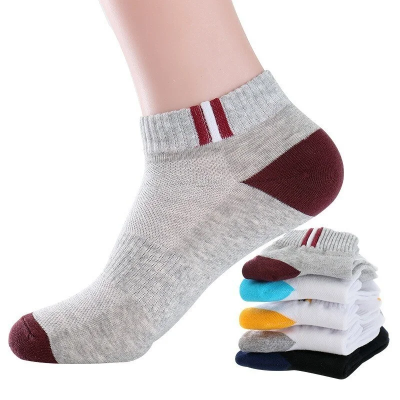 

2023 Mens Mesh Breathable Shallow Sports Socks 3 Mouth Pairs Spring and Summer Short Tube Socks White Simple Classic Soc