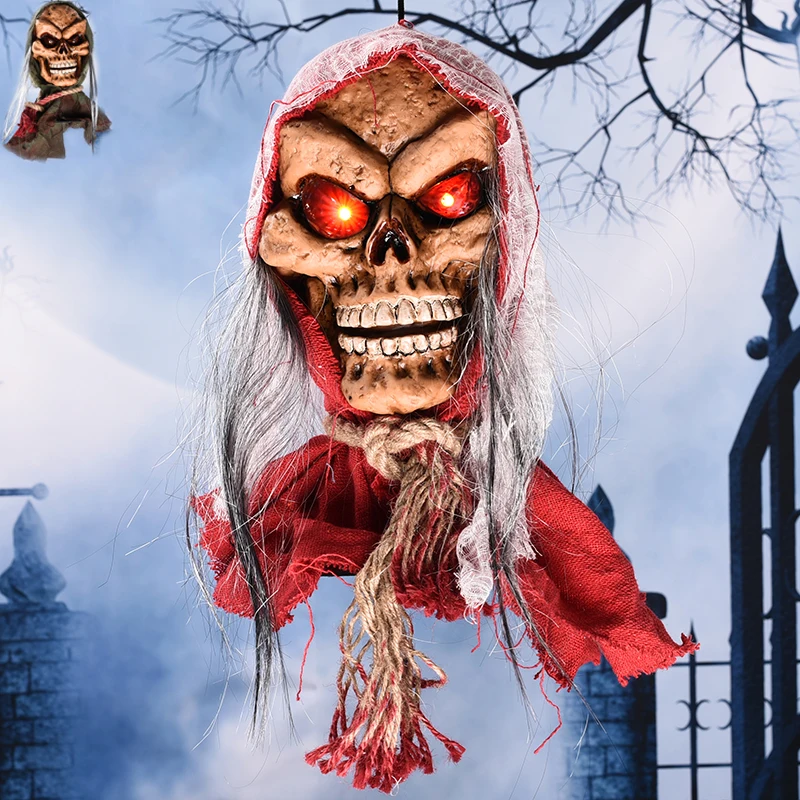 Hanging Skull Head Electric Toys Halloween Decoration Pendant Scary Glowing Sound Toy Haunted House Halloween Party Prank Props
Hanging Skull Head Electric Toys Halloween Decoration Pendant Scary Glowing Sound Toy Haunted House Halloween Party Prank Props