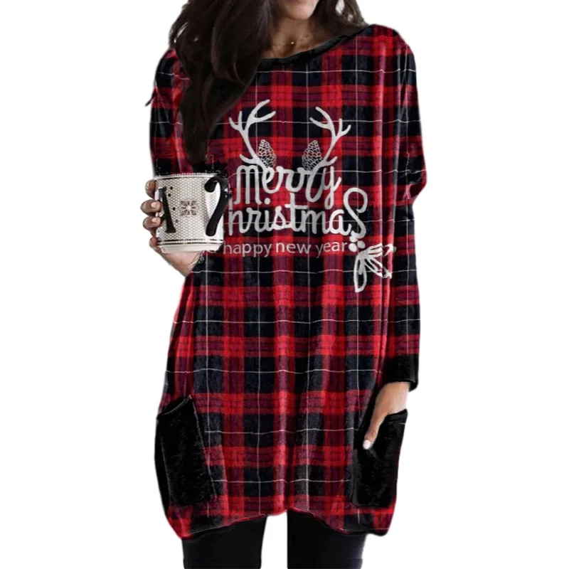 s-3xl Christmas Plaid Print Long Sleeve T Shirt Dress Christmas Elk Print Casual Pocket Round Neck Loose T Shirt Dress Women
s-3xl Christmas Plaid Print Long Sleeve T Shirt Dress Christmas Elk Print Casual Pocket Round Neck Loose T Shirt Dress Women