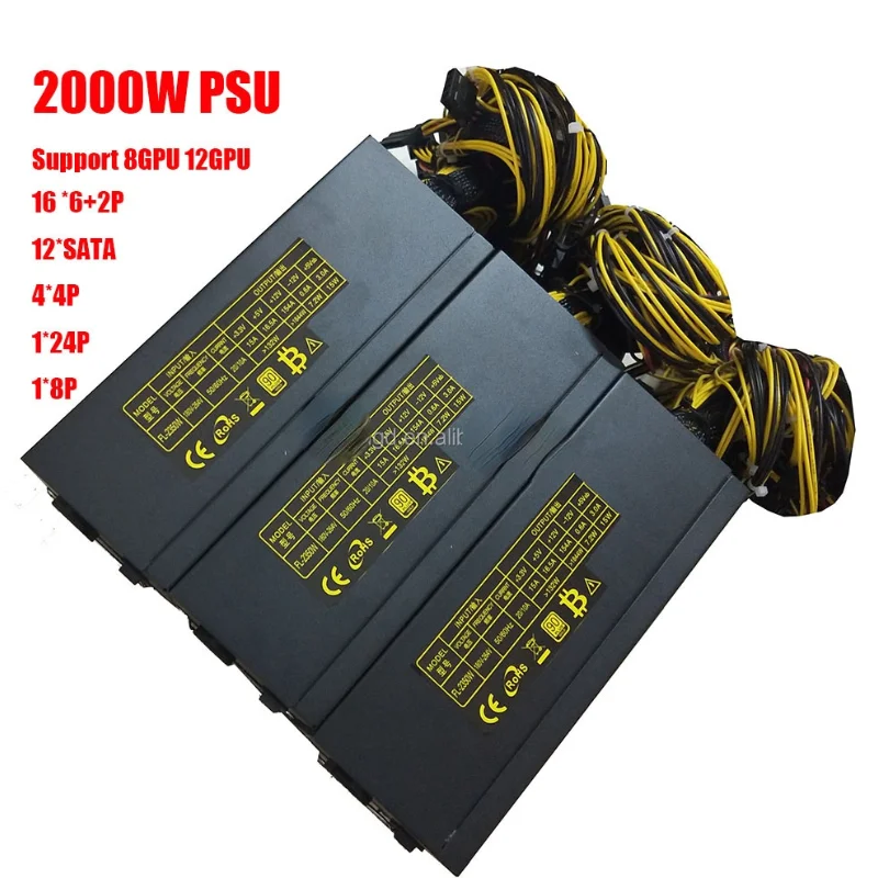 

2000w 2400w power supply atx psu support 8gpu 12gpu miner machine computer motherboard ETH ZEC BTC rigATX PSU