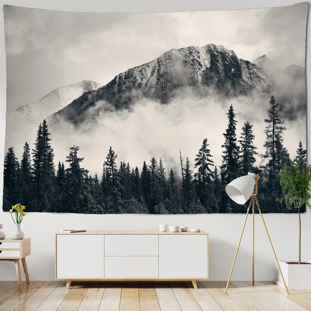 

Misty Natural Scenery Landscape Gray Foggy Forest Tapestry Wall Hanging Home Decor Wall Tapestry Wall Cloth Psychedelic Tapestry