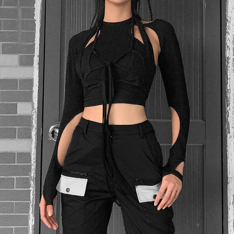 summer gothic tshirt women clothes bandage round neck long sleeve hollow out bodycon sexy streetwear aesthetic crop top
summer gothic tshirt women clothes bandage round neck long sleeve hollow out bodycon sexy streetwear aesthetic crop top