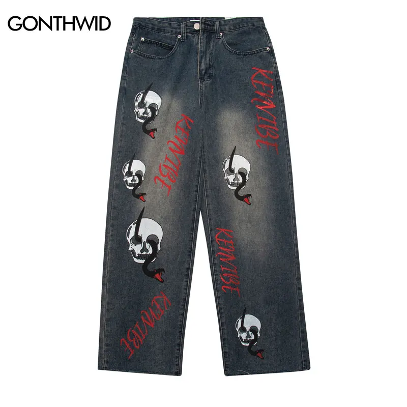 Hip Hop Denim Jeans Skull Skeleton Snake Letter Print Straight Jean Pants Streetwear Mens Harajuku Casual Baggy Trousers Blue
Hip Hop Denim Jeans Skull Skeleton Snake Letter Print Straight Jean Pants Streetwear Mens Harajuku Casual Baggy Trousers Blue