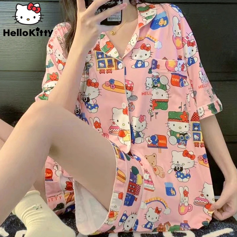 Sanrio Hello Kitty Cartoon Cotton Short Pajamas Sets Women Autumn Sleepwear Suit Sweet And Lovely Female Nightwear Home Clothing
Sanrio Hello Kitty Cartoon Cotton Short Pajamas Sets Women Autumn Sleepwear Suit Sweet And Lovely Female Nightwear Home Clothing