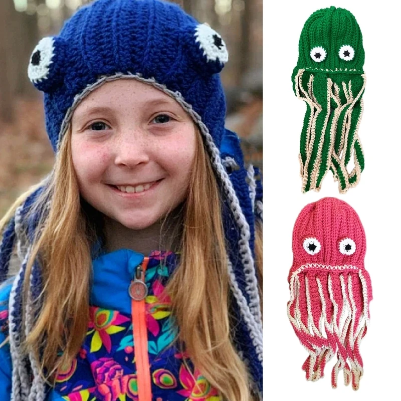 

Knitted Octopus Hat Winter Beanie Hat Woolen Caps Cute Cosplay Costume Hat for Teenager Adults Universal Size Headdress