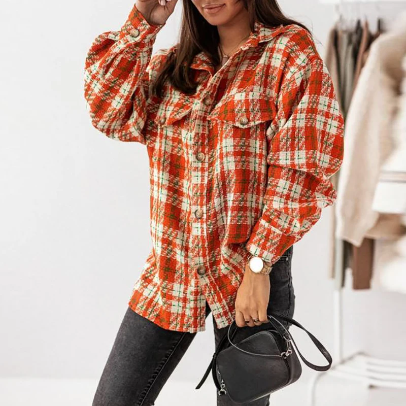Elegant Plaid Printed Women Outerwear Autumn Winter Long Sleeve Loose Jacket Coat Office Lady Single Breasted Lapel Cardigan Top
Elegant Plaid Printed Women Outerwear Autumn Winter Long Sleeve Loose Jacket Coat Office Lady Single Breasted Lapel Cardigan Top