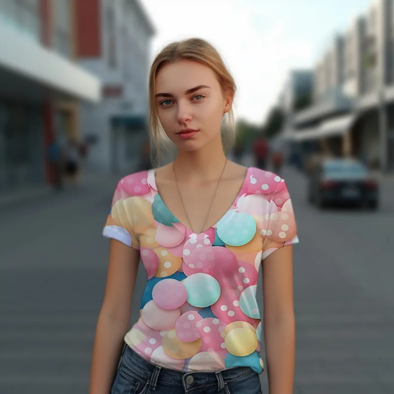 New Women's Summer V-neck T-shirt Colorful Fashion 3D Printing T-shirt Fashion Casual T-shirt Street Popular V-neck T-shirt
New Women's Summer V-neck T-shirt Colorful Fashion 3D Printing T-shirt Fashion Casual T-shirt Street Popular V-neck T-shirt