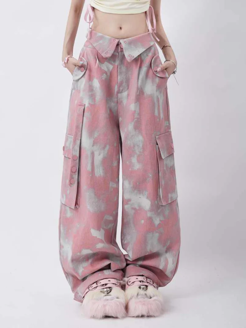 

Женский Повседневный Комбинезон Y2k в стиле хип-хоп, камуфляжные мешковатые широкие брюки-карго в американском стиле ретро