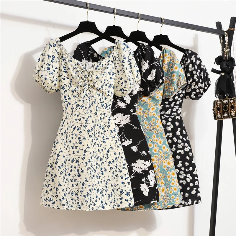 French Style Short Skirt Puff Sleeve Waist Slimming Small Elegant Floral Dress 
French Style Short Skirt Puff Sleeve Waist Slimming Small Elegant Floral Dress