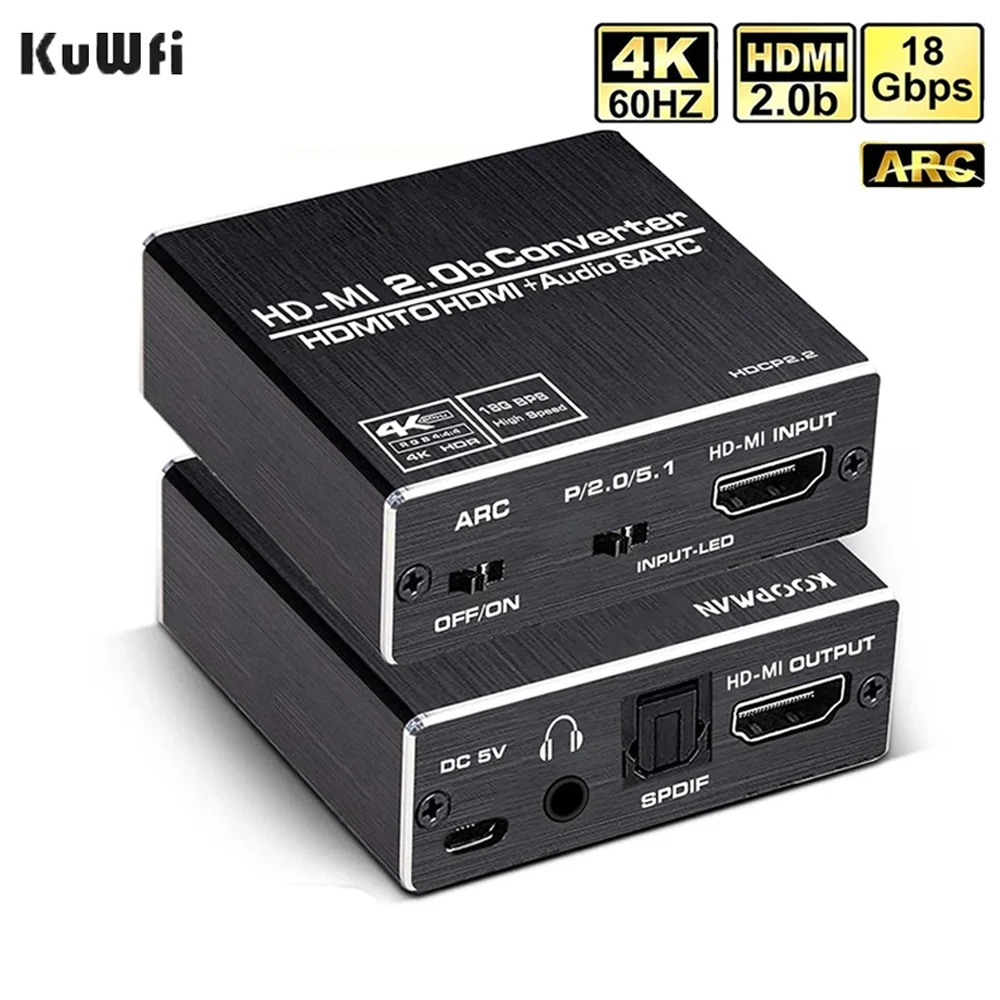 

4K 60Hz HDMI 2.0 Audio Splitter 5.1 дуга HDMI Audio Extractor HDCP 2.2 HDR10 Audio Converter 4K HD-MI to Optical TOSLINK SPDIF