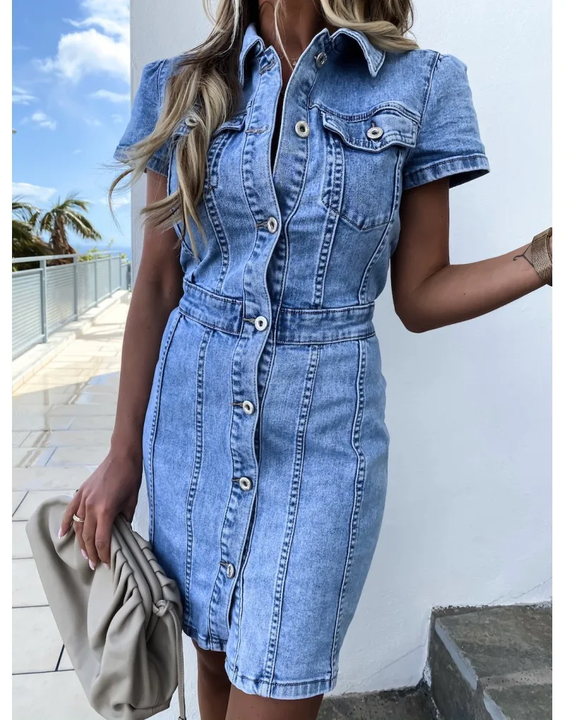 Women Summer Short Sleeve Slim Jean Dress 2021 New Retro Denim Dress for Female Fashion Casual Stretch Office Ladies Clothing
Women Summer Short Sleeve Slim Jean Dress 2021 New Retro Denim Dress for Female Fashion Casual Stretch Office Ladies Clothing