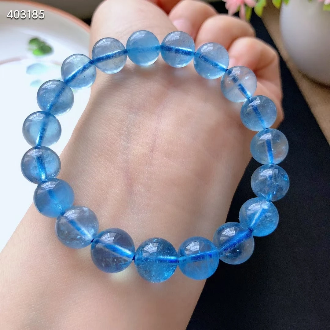 

Натуральный Синий Аквамариновый прозрачный браслет с круглыми бусинами 10 мм для женщин и мужчин синий Аквамариновый браслет бразильская мода стрейч ювелирные изделия AAAAAA