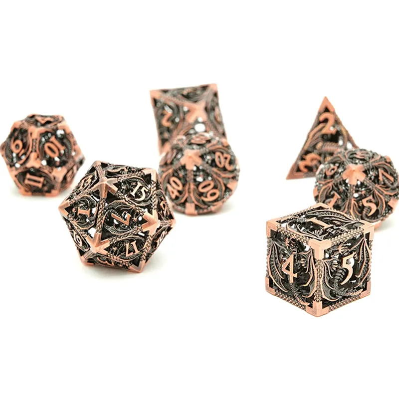 

MINI PLANET Hollow Metal Dice Set DND Flying Dragon Polyhedron Dice RPG Board Game Pathfinder Metal Dice D4 D6 D8 D10 D% D12 D20