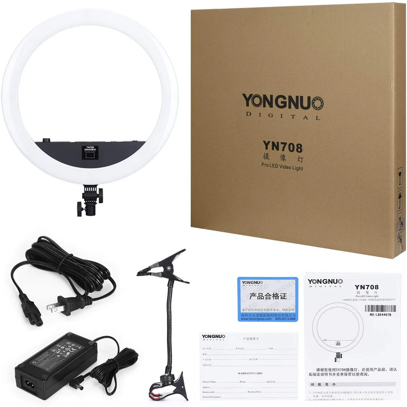 Yongnuo YN708 21 inch 704pcs SMD LED Video Ring Light Stepless Adjustment with Cell Phone Stand AC Adapter Power for Selfie
Yongnuo YN708 21 inch 704pcs SMD LED Video Ring Light Stepless Adjustment with Cell Phone Stand AC Adapter Power for Selfie