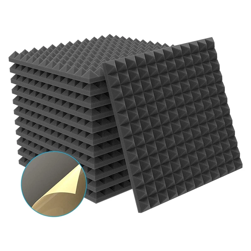 

12 Pack Acoustic Foam Self-Adhesive Pyramid Foam,Sound Insulation Sound Absorber For Sound Studio, Office, Study, Home