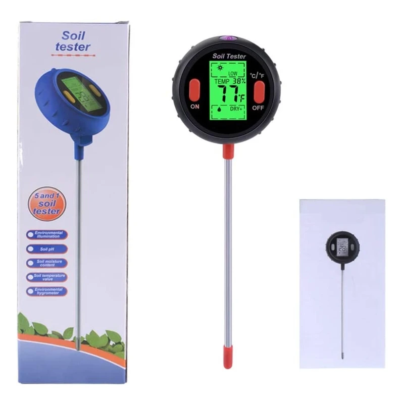 Soil Moisture Meter 5-in-1 Soil PH/Moisture/Light/Light Tester Gardening Tool Indoor Outdoor Digital Plant Water Test
Soil Moisture Meter 5-in-1 Soil PH/Moisture/Light/Light Tester Gardening Tool Indoor Outdoor Digital Plant Water Test