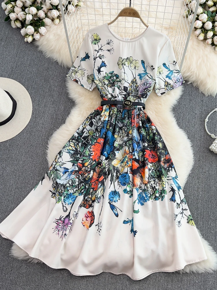 FTLZZ Summer New Women Elegant O-Neck High Waist Slim Short Sleeve Dress Fashion Casual Print A-Line Dresses With Belt
FTLZZ Summer New Women Elegant O-Neck High Waist Slim Short Sleeve Dress Fashion Casual Print A-Line Dresses With Belt