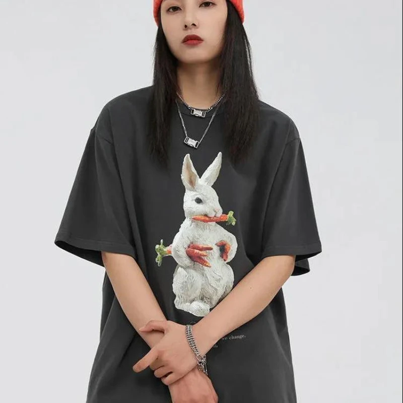 Cotton Summer Dress New Rabbit Short-sleeved T-shirt Round Neck Tide Couple Hip-hop American Retro Trend Street Ladies Top
Cotton Summer Dress New Rabbit Short-sleeved T-shirt Round Neck Tide Couple Hip-hop American Retro Trend Street Ladies Top