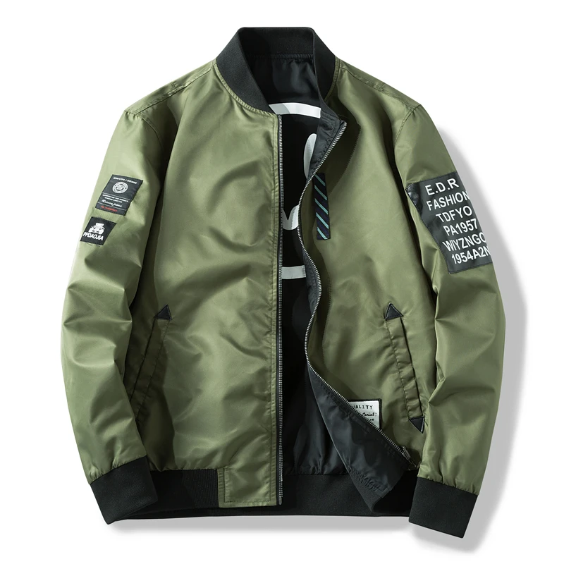 

Men Bomber Jacket Slim Male Wear Casual Windbreaker Man Pilot Jacket with Patches Green Thin Mens Coat Outwear Clothing,ZA267