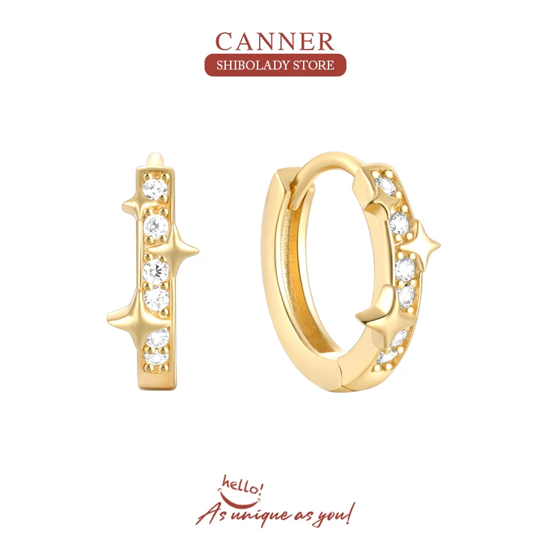 

CANNER Diamond Hoop Earrings 925 Sterling Silver for Women 18k Gold Plated Ear Stud Cartilage Piercing Huggie Earring Jewelry