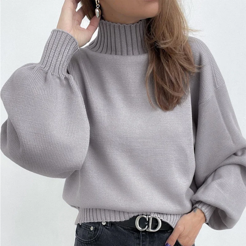 Winter Autumn Long Lantern Sleeve Pullover Elegant Casual Solid Color Turtleneck Jumper Tops Women Office Loose Knitting Sweater
Winter Autumn Long Lantern Sleeve Pullover Elegant Casual Solid Color Turtleneck Jumper Tops Women Office Loose Knitting Sweater