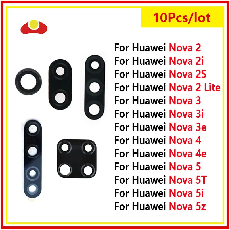 

10Pcs For Huawei Nova 2 2i 2S 3 3E 3i 4 4e 5i 5T 5Z 2lite 2plus 5 5i Pro Back Rear Camera Lens Glass with Adhensive Sticker