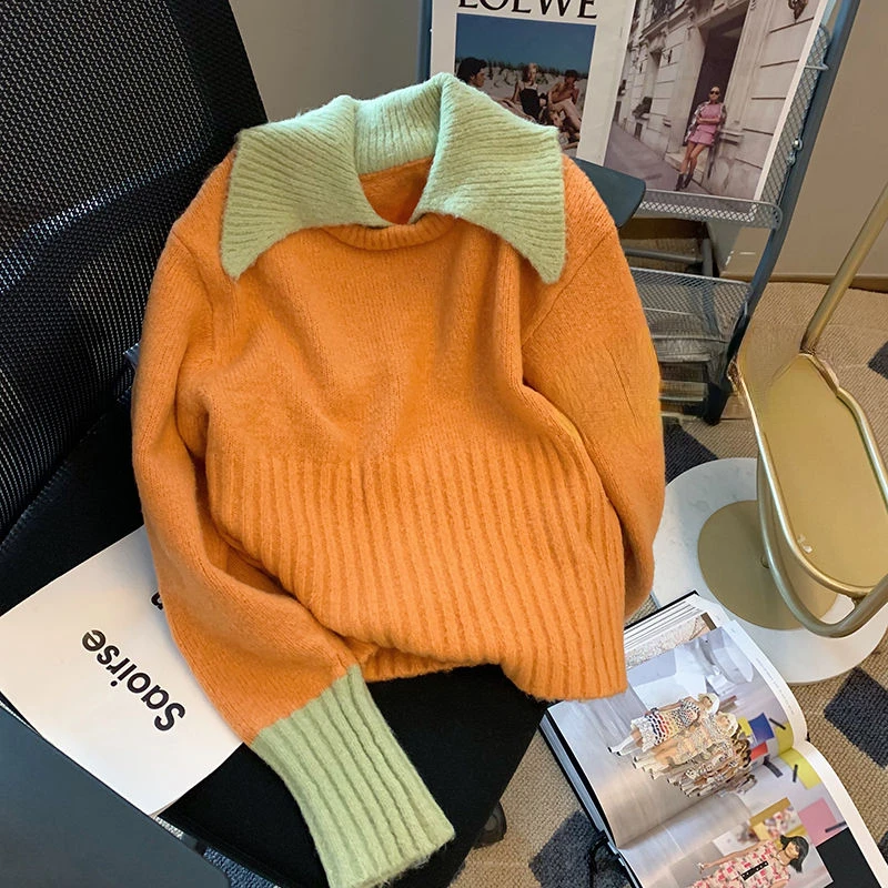 2022 Women Spring Autumn Retro Lapel Sweater Tops Female Long Sleeve Knitted Tops Ladies Soft Patchwork Pullover Tops O380
2022 Women Spring Autumn Retro Lapel Sweater Tops Female Long Sleeve Knitted Tops Ladies Soft Patchwork Pullover Tops O380