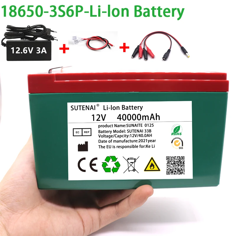 NEW 12V 40Ah 18650 lithium battery pack 3S6P built-in high current 30A Solar street lamp, xenon lamp, backup power supply, LED
NEW 12V 40Ah 18650 lithium battery pack 3S6P built-in high current 30A Solar street lamp, xenon lamp, backup power supply, LED