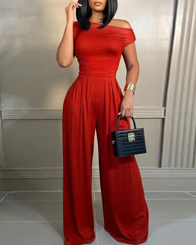 Summer New Ruched Wide Leg Women Jumpsuit Plain Cold Shoulder Short Sleeve Design Daily Vacation Casual Jumpsuits for Female
Summer New Ruched Wide Leg Women Jumpsuit Plain Cold Shoulder Short Sleeve Design Daily Vacation Casual Jumpsuits for Female