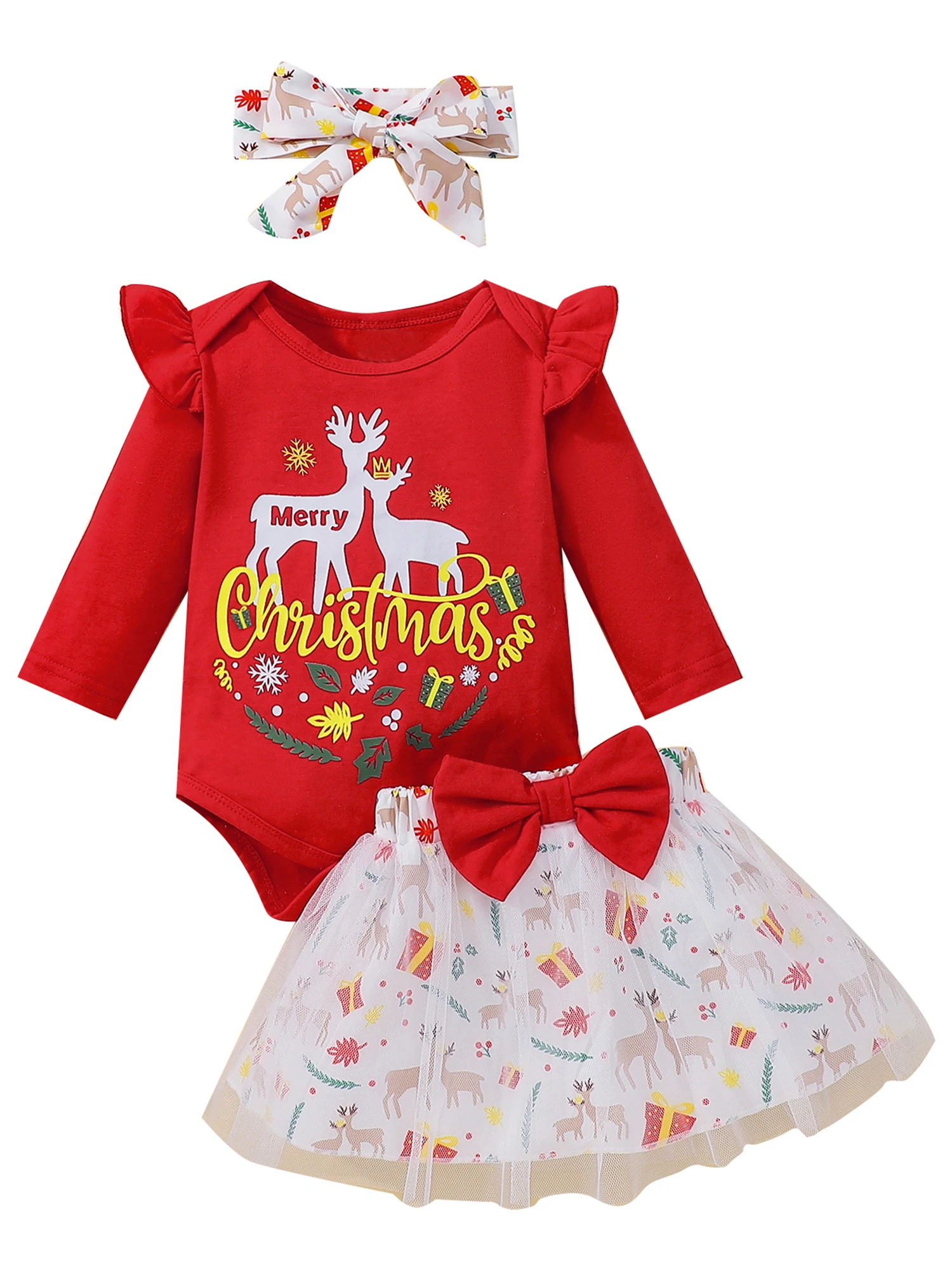 3-24M Infant Baby Girls Christmas Romper Set Long Sleeves Cartoon Elk Letter Print Jumpsuit Tulle Print Skirt Bow Headband
3-24M Infant Baby Girls Christmas Romper Set Long Sleeves Cartoon Elk Letter Print Jumpsuit Tulle Print Skirt Bow Headband
