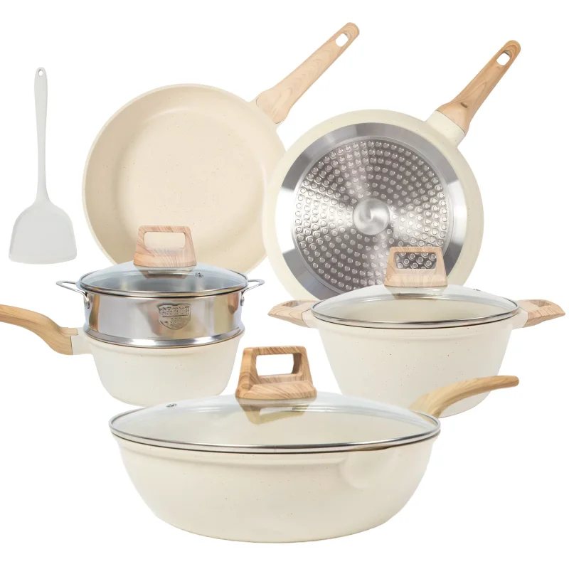 

SUGIFT 10 Piece Nonstick Cookware Sets, Granite Pots and Pans Set, White pots and pans set