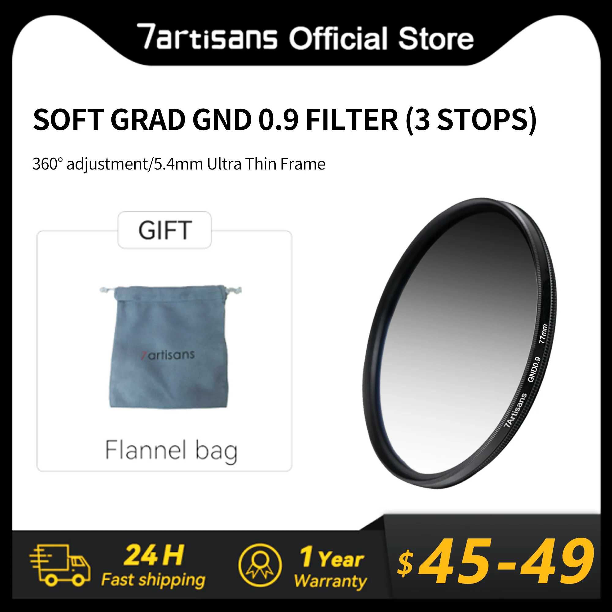 7artisans 7 artisans 46mm-82mm Soft GND Lens Filter 3 Stop (0.9) Graduated Neutral Density Filter with 18 Multi-Layer Coatings
7artisans 7 artisans 46mm-82mm Soft GND Lens Filter 3 Stop (0.9) Graduated Neutral Density Filter with 18 Multi-Layer Coatings