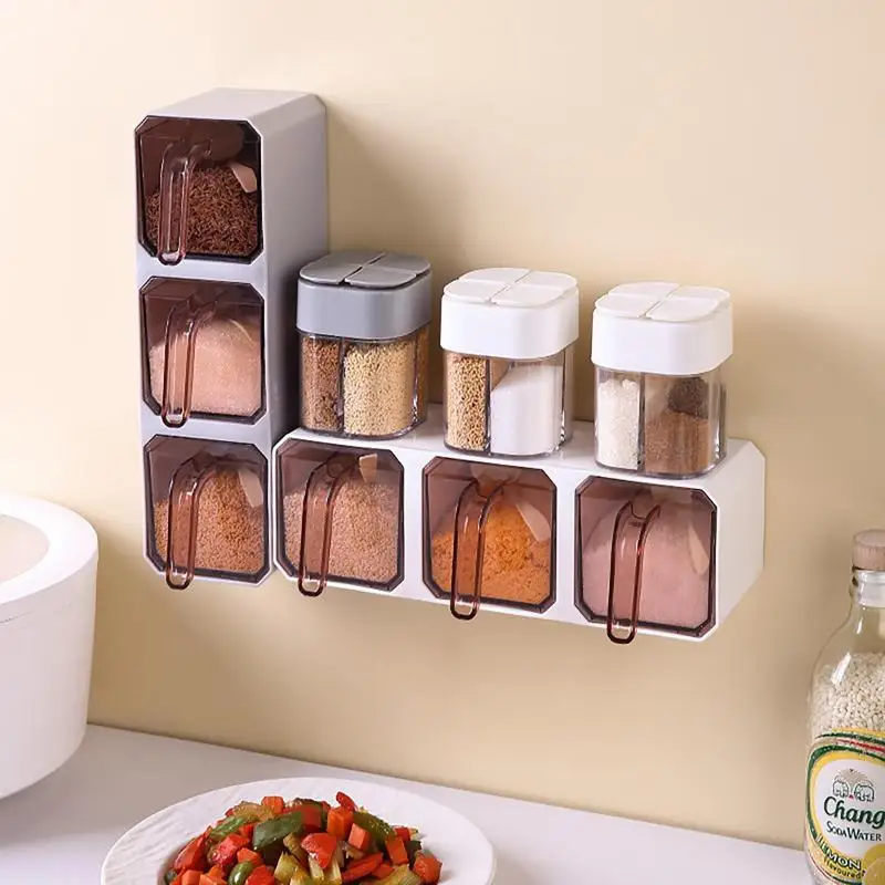 Kitchen Wall Mounted Seasoning Box Spice Containers Jar Salt Storage - Non-clumping Moisture Proof Wall Mounted Seasoning Box 
Kitchen Wall Mounted Seasoning Box Spice Containers Jar Salt Storage - Non-clumping Moisture Proof Wall Mounted Seasoning Box